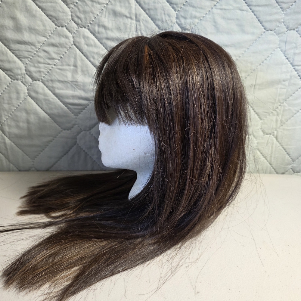 Natural Brown Women's Straight Wig with Bangs